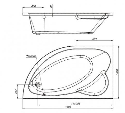 Ванна акриловая Mirsant ФАНАГОРИЯ  170x100 см. правая  Ванна акриловая Mirsant ФАНАГОРИЯ  170x100 см. правая