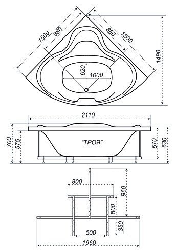 Ванна акриловая Triton ТРОЯ  150x150 см. 