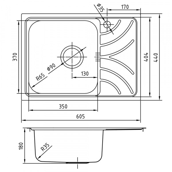 Мойка кухонная из нержавеющей стали IDDIS ARRO ARR60SLi77 60,5*44 см. 