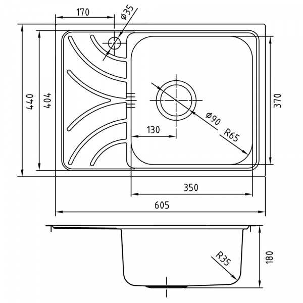 Мойка кухонная из нержавеющей стали IDDIS ARRO ARR60PRi77 60,5*44 см. 