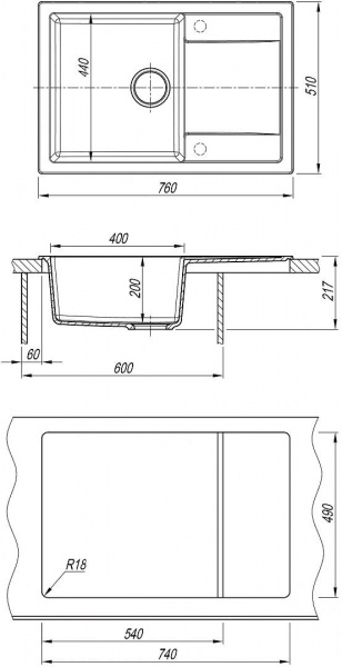 Мойка кухонная из литьевого мрамора Dr. Gans ТЕХНО 760 25.030.D0760.408 76*51 см. серый Мойка кухонная из литьевого мрамора Dr. Gans ТЕХНО 760 25.030.D0760.408 76*51 см. серый