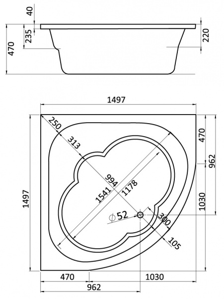Ванна акриловая Santek КАННЫ 1.WH11.1.983 150x150 см.  Ванна акриловая Santek КАННЫ 1.WH11.1.983 150x150 см.