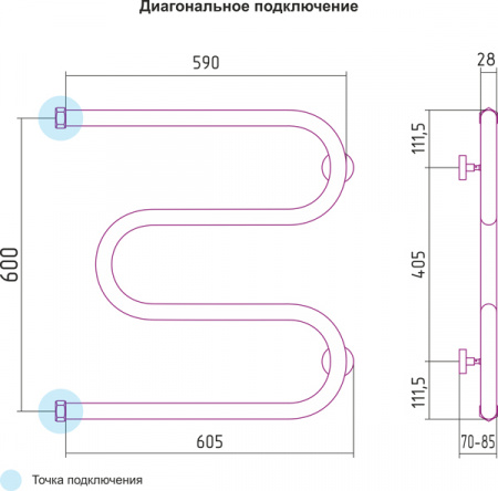 Полотенцесушитель водяной Сунержа М-образный 00-0007-6060 600х600 