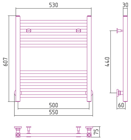Полотенцесушитель водяной Сунержа МОДУС 00-0250-6050 600х500 