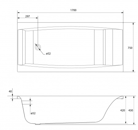 Ванна акриловая Cersanit VIRGO 63353 170x75 см. 