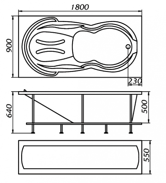 Ванна акриловая 1Marka TAORMINA 01та1890 180x90 см.  Ванна акриловая 1Marka TAORMINA 01та1890 180x90 см.