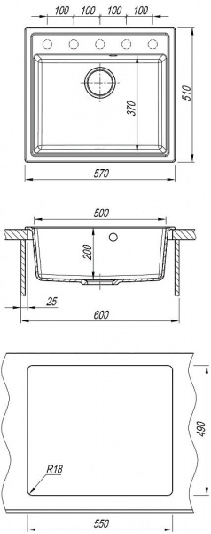 Мойка кухонная из литьевого мрамора Dr. Gans НИКА 570 25.070.D0570.407 57*51 см. черный
