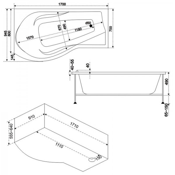 Ванна акриловая BAS КАПРИ В 00016  