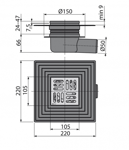 Трап сливной Alcaplast  APV26C   Трап сливной Alcaplast  APV26C