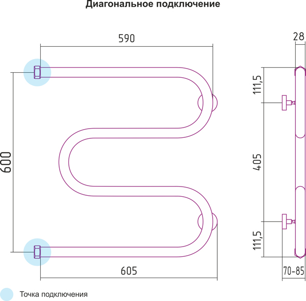 Полотенцесушитель водяной Сунержа М-образный 00-0007-6060 600х600 