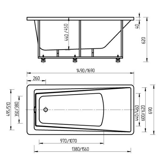 Ванна акриловая Aquatek ЛИБРА  150x70 см. 