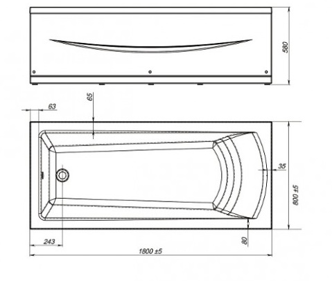 Ванна акриловая Mirsant РИВЬЕРА  180x80 см. 