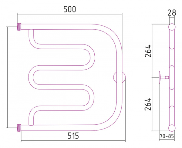 Полотенцесушитель водяной Стилье ТАНДЕМ 00011-5050 500х500 