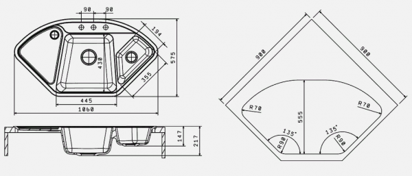 Мойка кухонная керамогранитная Florentina КАПРИ 20.185.J1060.201 100,6*57,5 см. жасмин