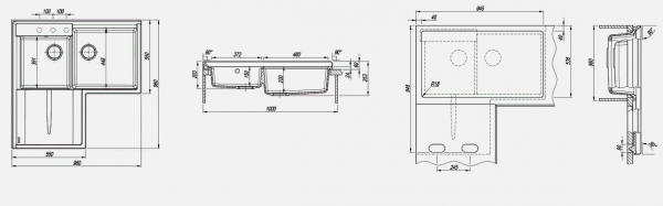 Мойка кухонная керамогранитная Florentina АДРИЯ 20.380.L0960.305 96*96 см. грей