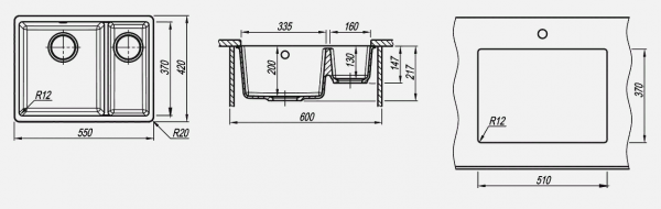 Мойка кухонная керамогранитная Florentina ВЕГА 335/160 22.325.D0510.303 55*42 см. мокко