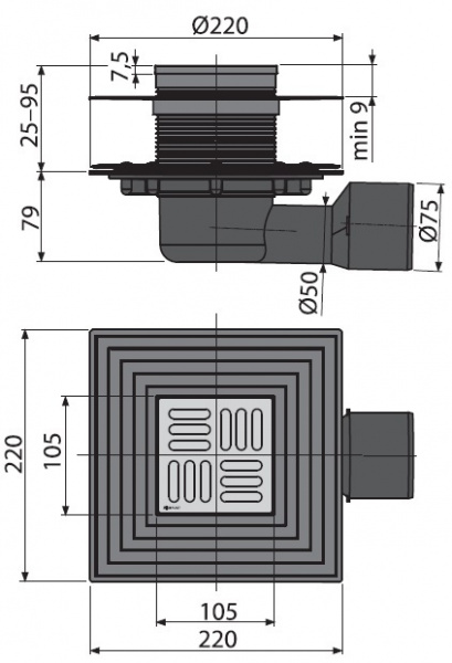 Трап сливной Alcaplast  APV3344  