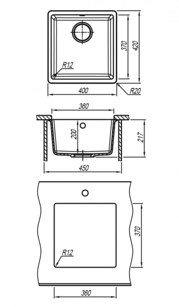Мойка кухонная керамогранитная Florentina ВЕГА 360 22.310.B0360.303 40*42 см. мокко