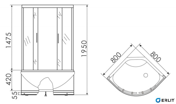 Душевой уголок Erlit  ER0508T-C3 80x80 см.  Душевой уголок Erlit  ER0508T-C3 80x80 см.