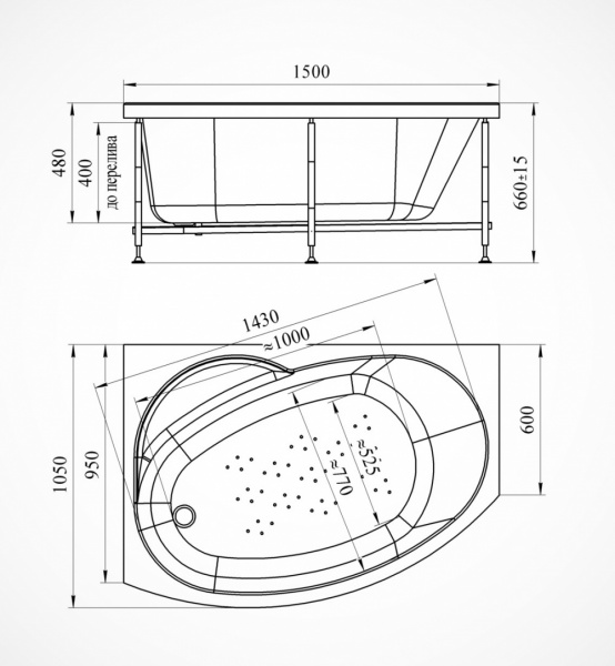 Ванна акриловая Vannesa МОНТИ  150x100 см. левая 