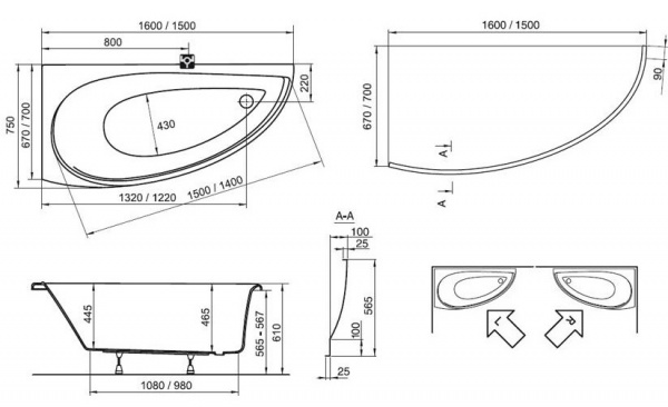 Ванна акриловая Ravak AVOCADO CT01000000 150x75 см. левая 