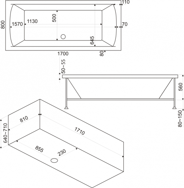 Ванна акриловая BAS ИНДИКА В 00023 170x80 см. 