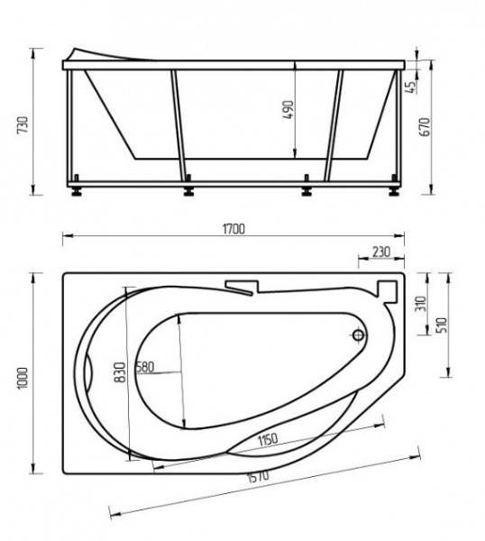 Ванна акриловая Aquatek ТАУРУС  170x100 см. правая 