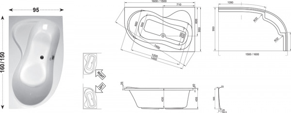 Ванна акриловая Ravak ROSA C581000000 160x95 см. правая 