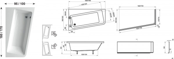 Ванна акриловая Ravak 10* C821000000 170x100 см. правая 