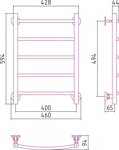 Полотенцесушитель водяной Стилье ВЕРСИЯ-Н2  00622-6040 600х400 